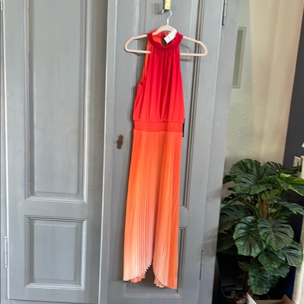 Red and Orange Halter Maxi Dress